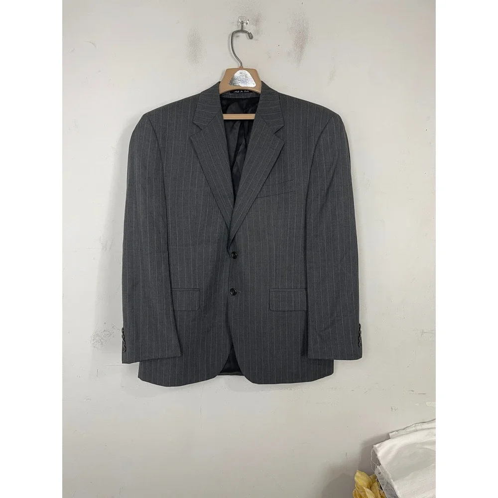 Chaps Mens 100% Wool Pinstripe 2 Piece Suit‎ Charcoal Grey 40S 33W x 30L